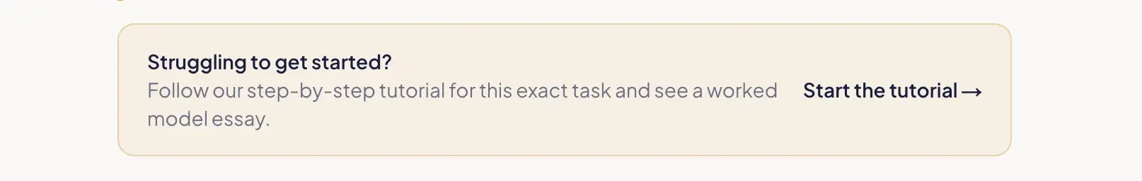 Close-up of the Struggling to get started box beneath a selected prompt, with the Start the tutorial link highlighted